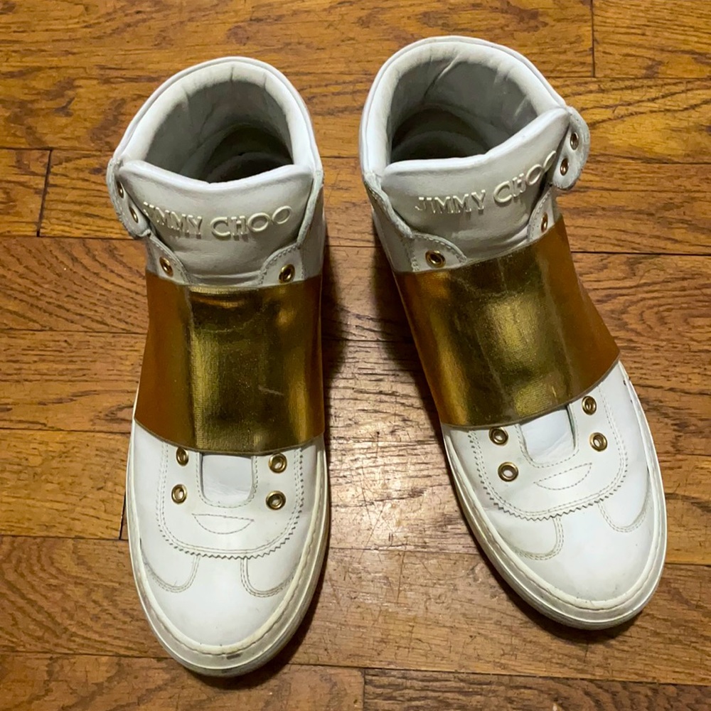 Jimmy choo mens hightop sneaker white gold 40